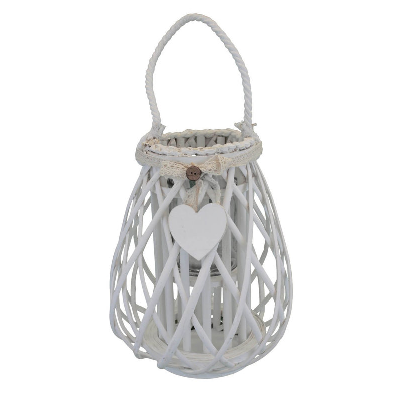 Glass Tabletop Lantern, White, 31cm H x 23cm W x 23cm D