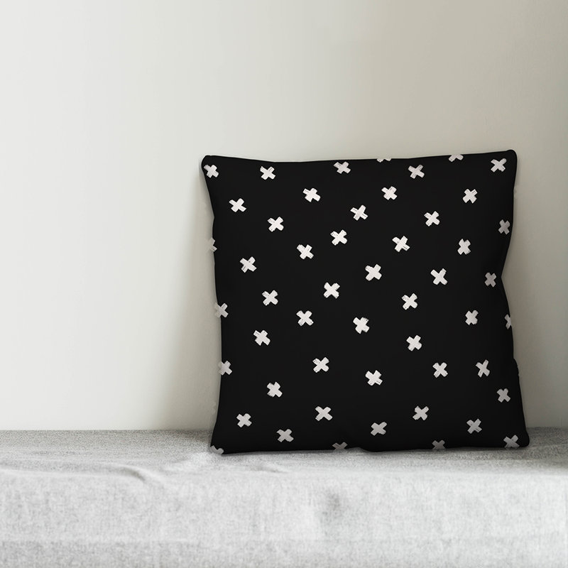 Polka Dots Reversible Throw Pillow, 18" x 18", Black/White Geometric 2