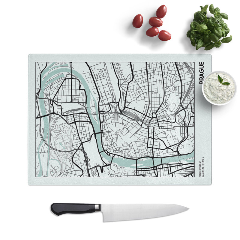 Map Prague Czech Republic Chopping Board, 20cm W x 28.5cm L