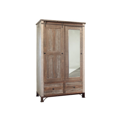 Antique Multicolor 2 Drawer, 1 Sliding Door, 1 Mirror Door Armoire -  International Furniture Direct, INFRDR966ARMOIRE