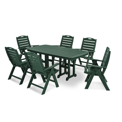 POLYWOOD Nautical Folding Highback Chair 7-Piece Dining Set