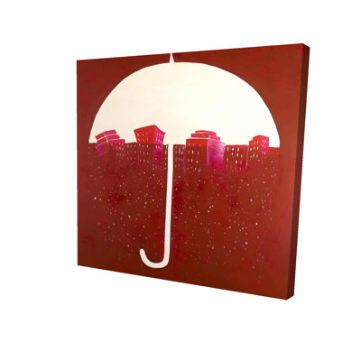 Red City Under Umbrella Print On Canvas
