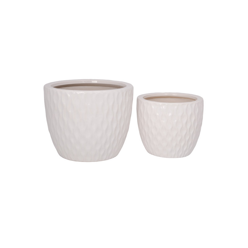 Ensemble de deux pots à fleurs en céramique blanc brillant