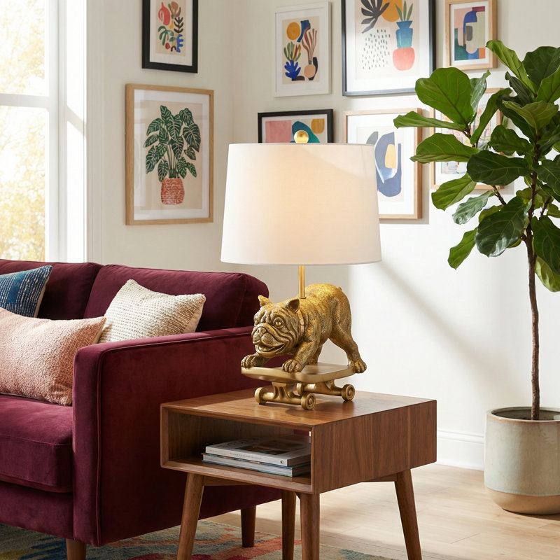 Lampe de table bouledogue en résine 22,5 po avec abat-jour