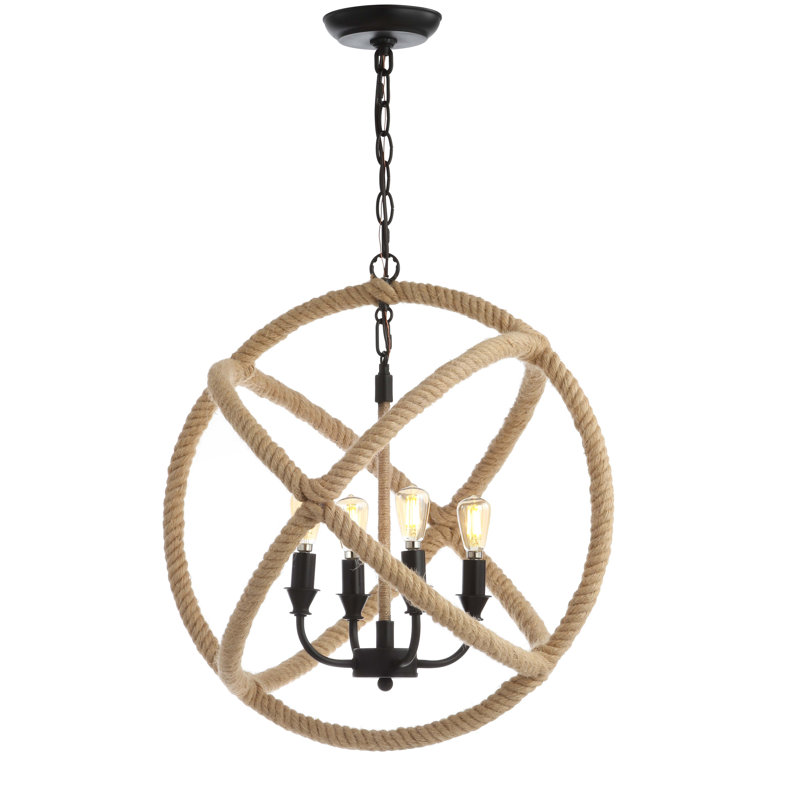 Lustre en forme de globe à 4 lumières avec accents de corde Leticia