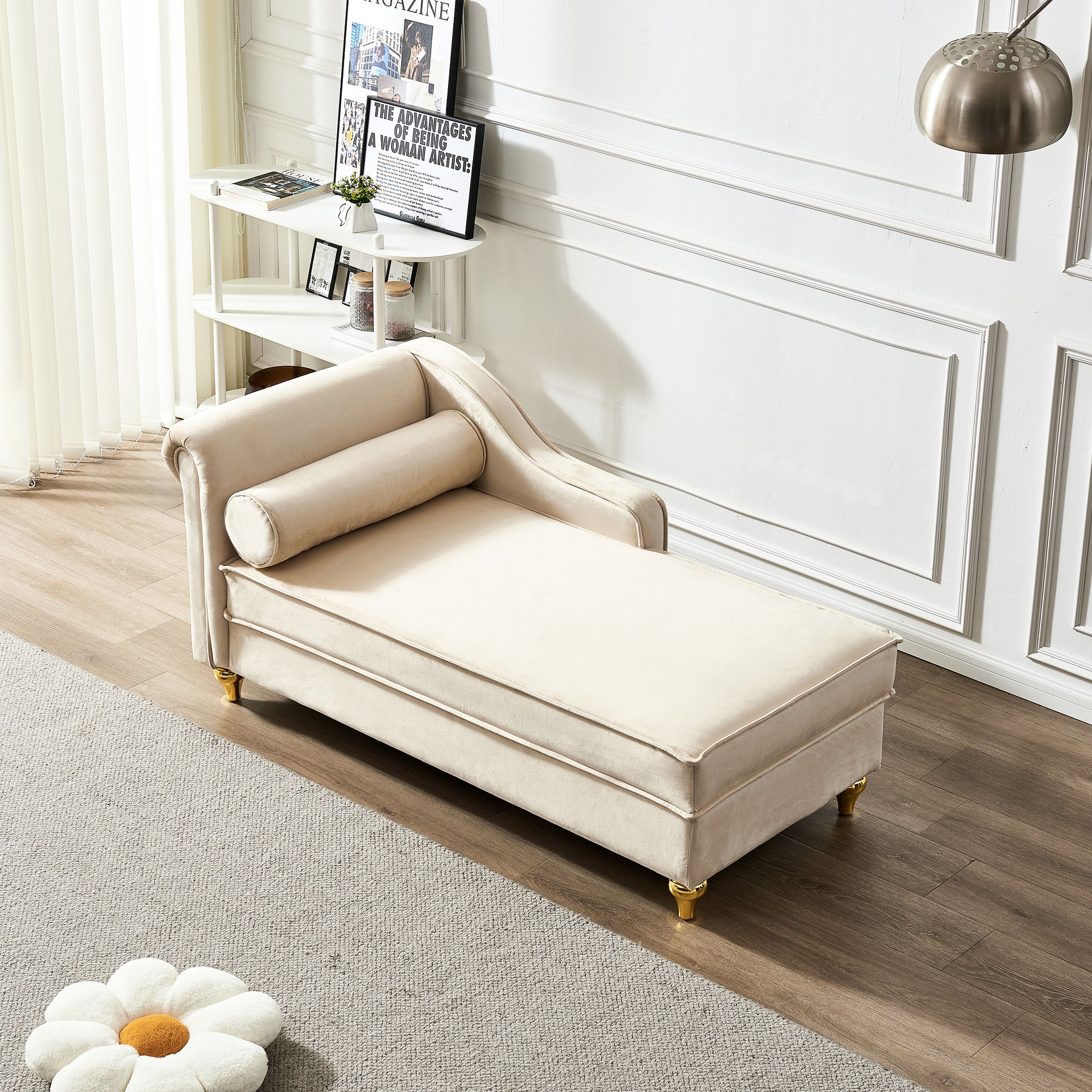 House of Hampton Navy Blue Velvet Chaise Lounge With Generous Storage ...