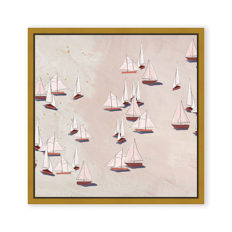 Coastal Retreat Modern Ensemble: Sailboat Odyssey, Beige, Framed Matted Print, 16" H x 16" W