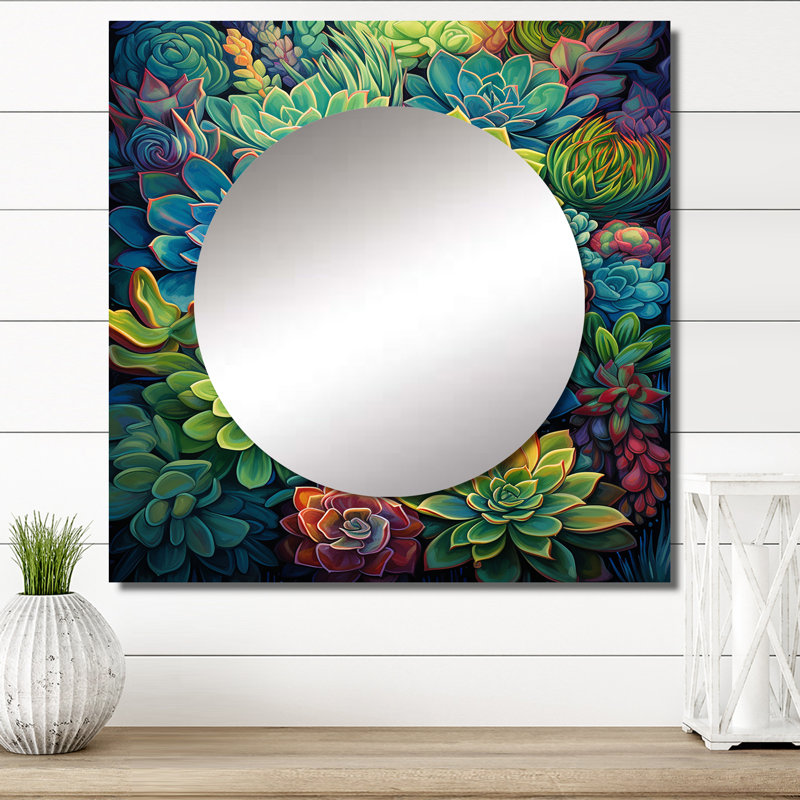 Miroir mural de salon vert et bleu, 23 po x 23 po