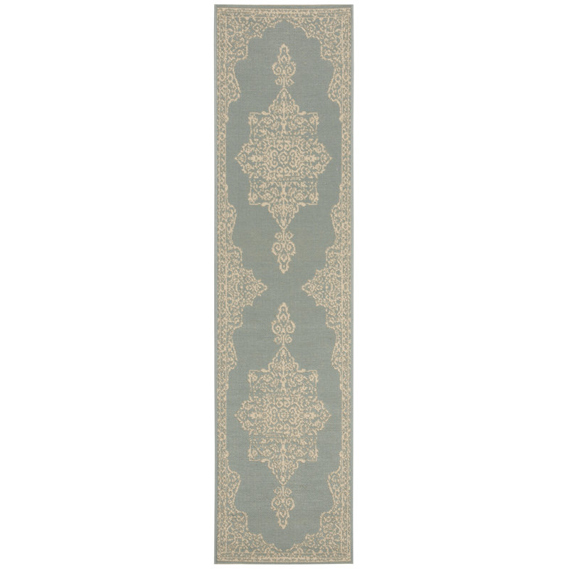 Tapis oriental crème / turquoise Danya, Tapis de couloir 2 pi 2 po x 6 pi