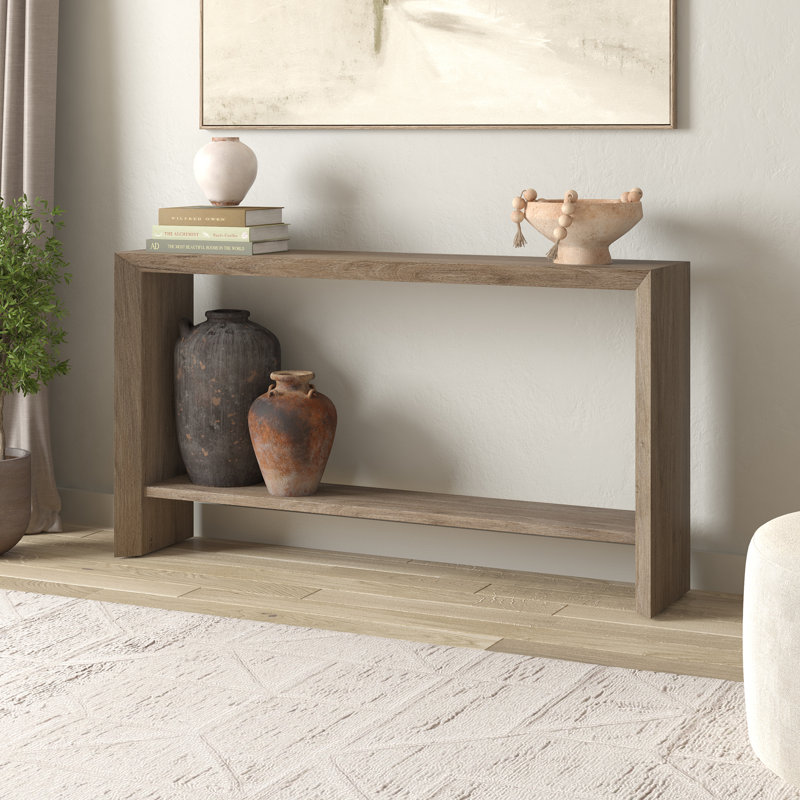Osman Rectangular Console Table in Antiqued Grey Oak, 30" H x 55" W x 11.63" D, Beige