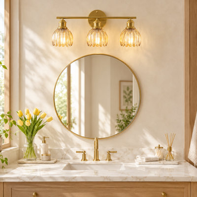Éclairage pour salle de bain moderne à 3 lumières avec abat-jour en verre tulipe ambré, éclairage mural de salle de bain pour chambre à coucher, cuisine, salon