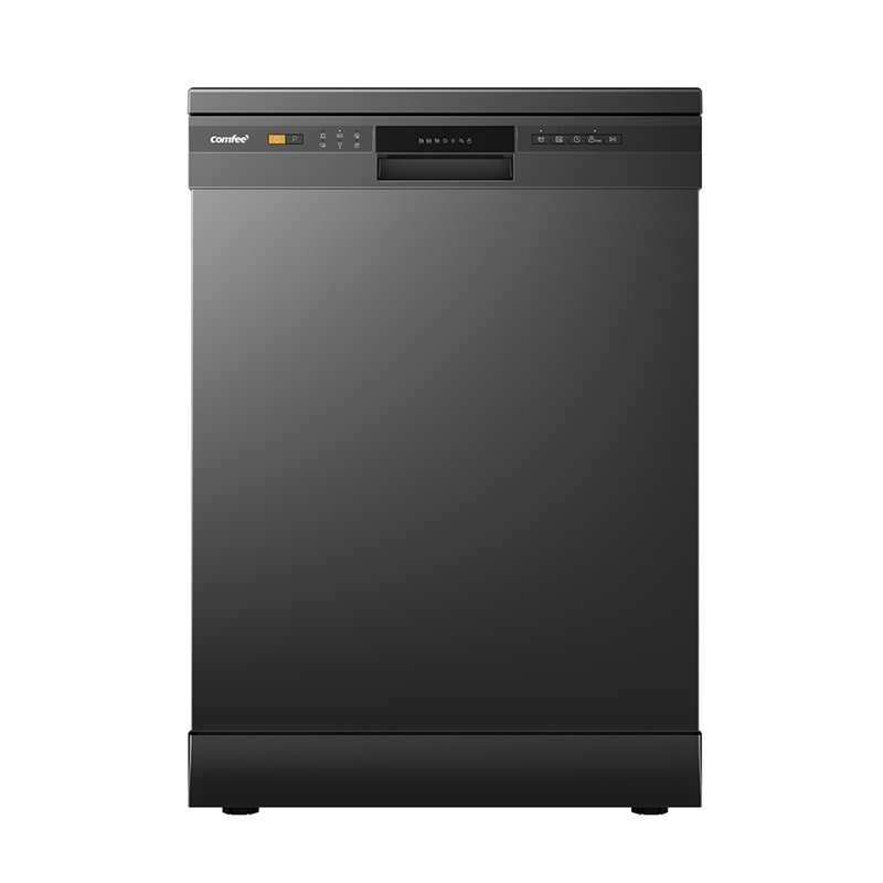 Black Freestanding Dishwasher with 12 Place Settings & 6 Washing Programs, Black