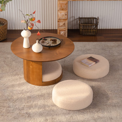 Table basse 31,5 "en bois avec 3 tabourets gigognes en tissu