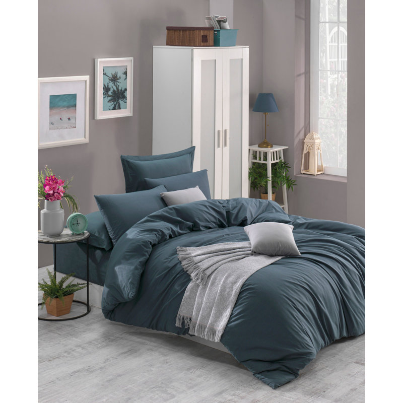 Ensemble de housse de couette 100% coton, Housse de couette double TG + 2 taies d'oreiller s, Vert