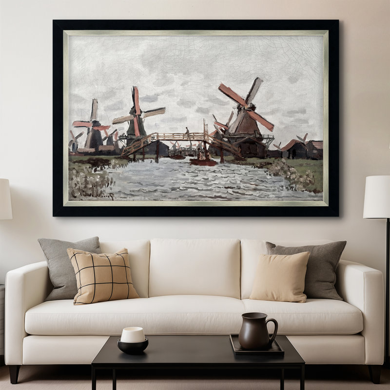 Moulins à vent près de Zaandam, 1871 - Claude Monet - Toile encadrée sur mesure, 28 po x 40 po, Toile avec cadre