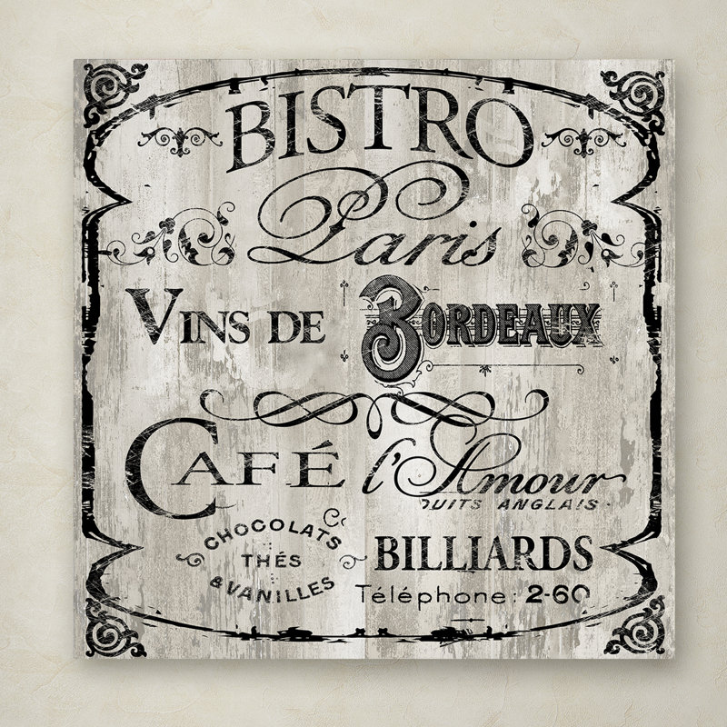 "Jadaya Paris Bistro III" par Color Bakery, art textuel sur toile tendue, H 35 po x l 35 po x P 2 po