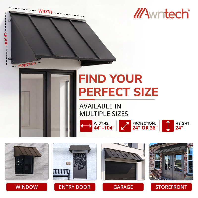 Auvent fixe en métal avec côtés fermés Awntech Houstonian, L 80 po x H 24 po x P 36 po, Aluminum, Cuivre