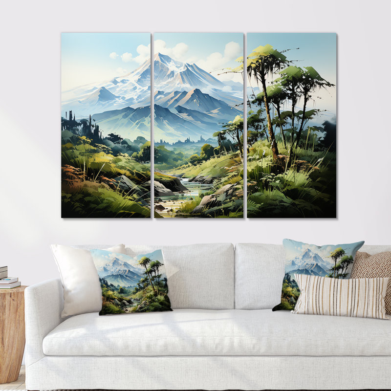 Jungle Volcano Paradise I - ensemble d'art mural fougères, H 32 po x l 48 po x P 1 po