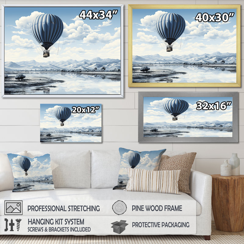 «Hot Air Balloon Adventure Dessert I» sur toile, Cadre simple noir, H 12 po x l 20 po x P 1 po
