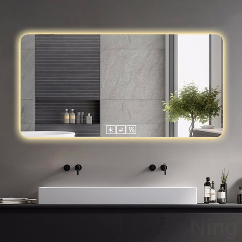 Miroir décoratif de salle de bain à DEL, résistant à la corrosion, à intensité variable, à trois couleurs, avec rétroéclairage à une touche