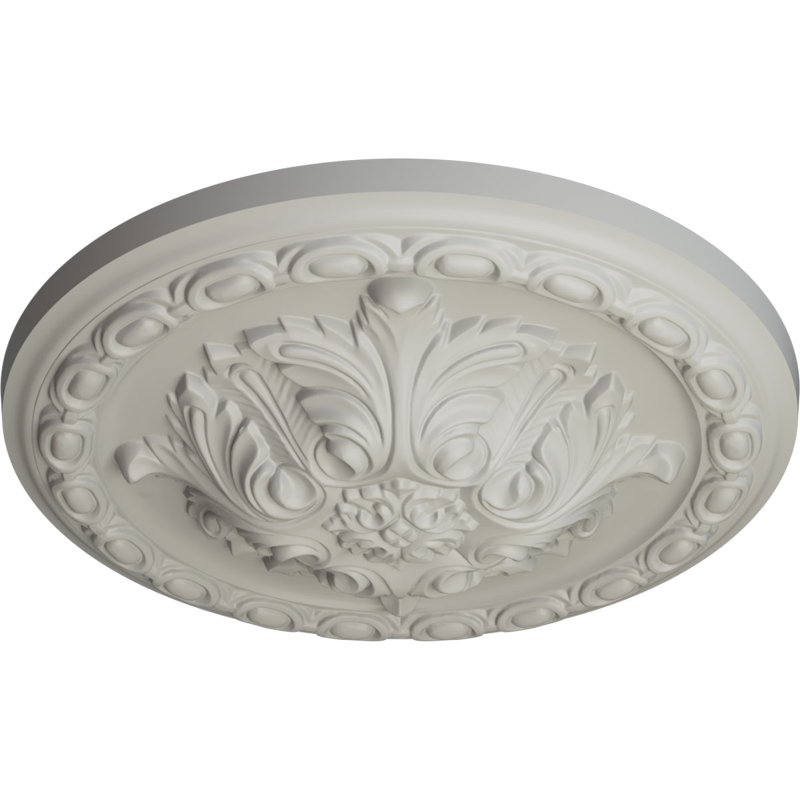 Médaillon de plafond Endurathane Acanthus, P 11 3/8 po x P 2 po, pot peint à la main peint à la main, Pot de crème