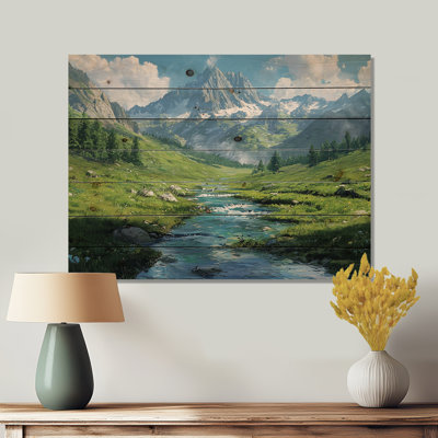 Montagne de montagne dans la vallée des États-Unis II - paysage de montagnes, reproduction sur bois - sur bois de pin naturel