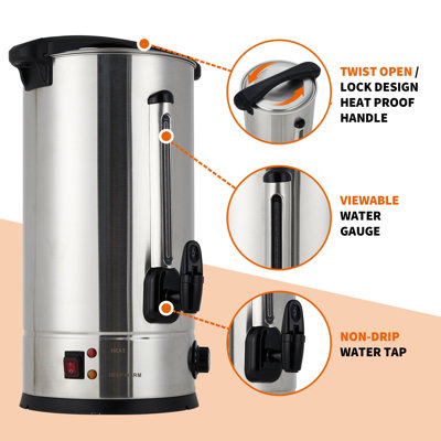 Efficient Double-Wall Commercial Coffee Urn – 14L Stainless Steel Percolator – Automatic Temperature Control – Buffet, Catering, Weddings, Events Use – 100 Cup – Black