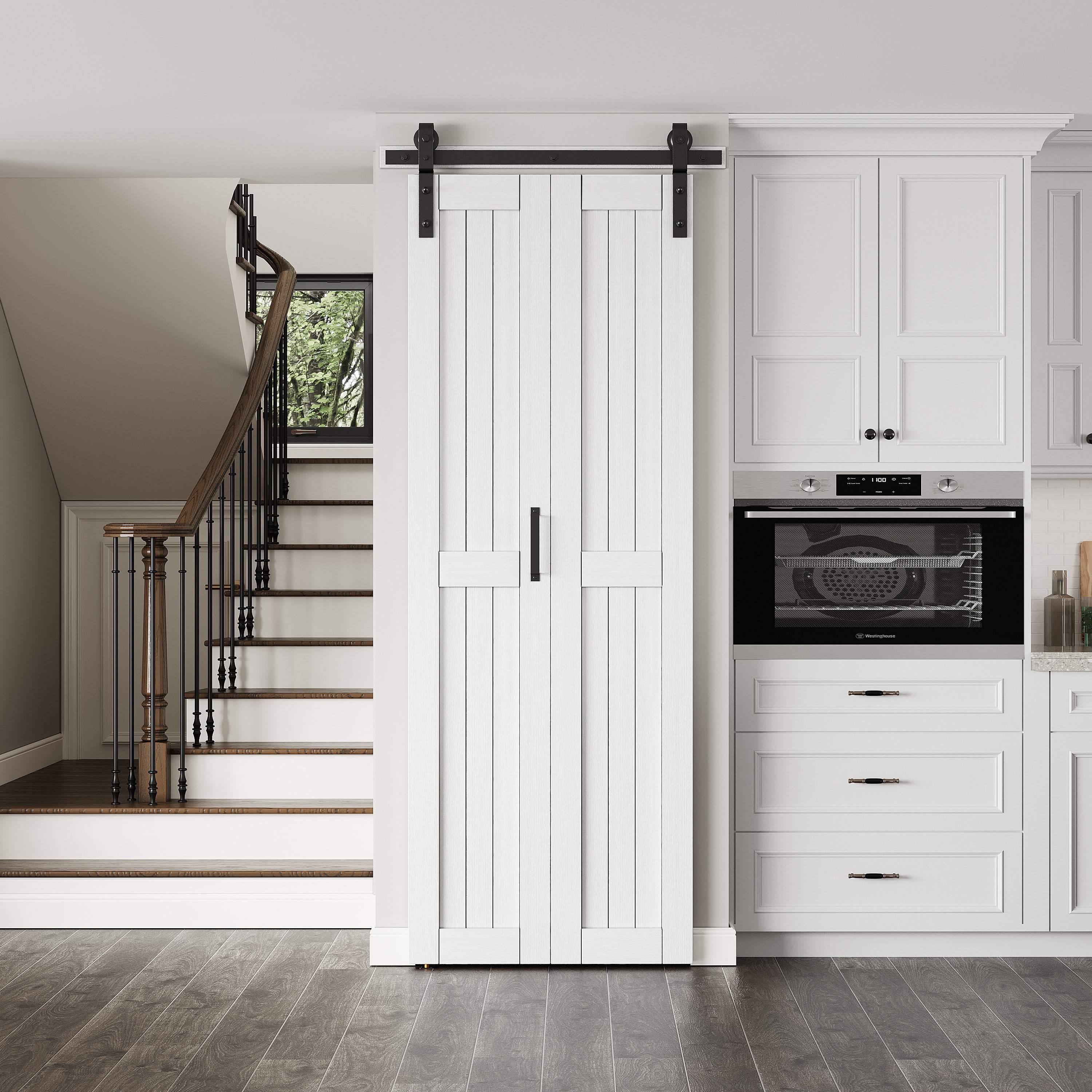 TOPDONED H-Frame Bi-Fold Sliding Barn Door with Hardware Kit Set, Pre ...