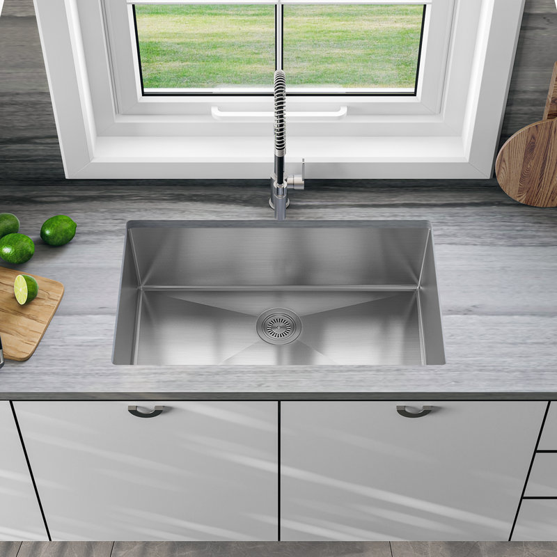 Sinber 32" x 19" Undermount Single Bowl Kitchen Sink with 304 Stainless Steel Satin Finish, 16-Gauge