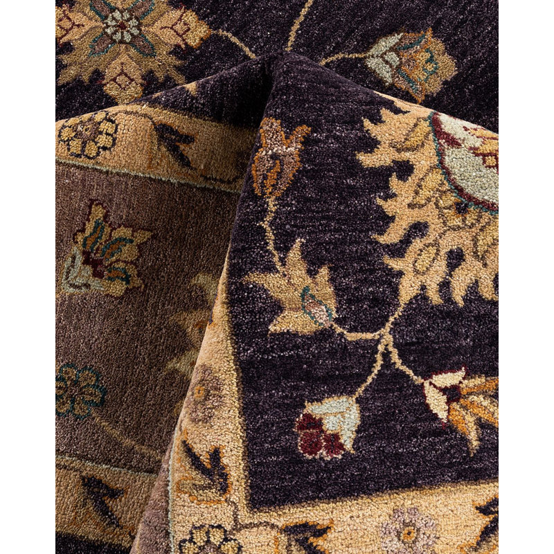 Oushak Navy and Beige Hand-Knotted Wool Area Rug 9' x 12'