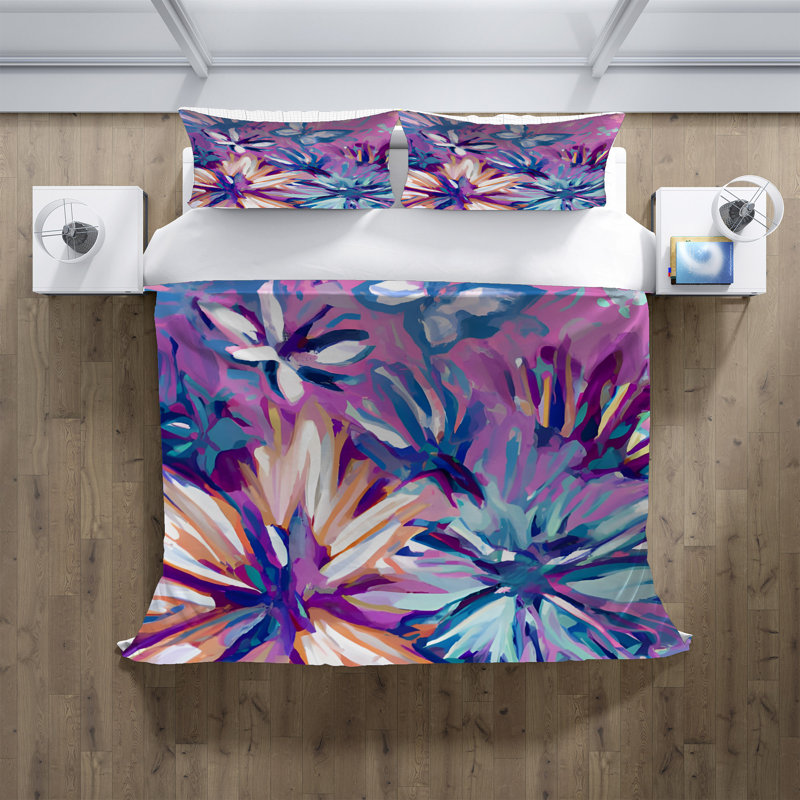 Polyester Floral Duvet Cover, King Duvet Cover + 2 King Shams