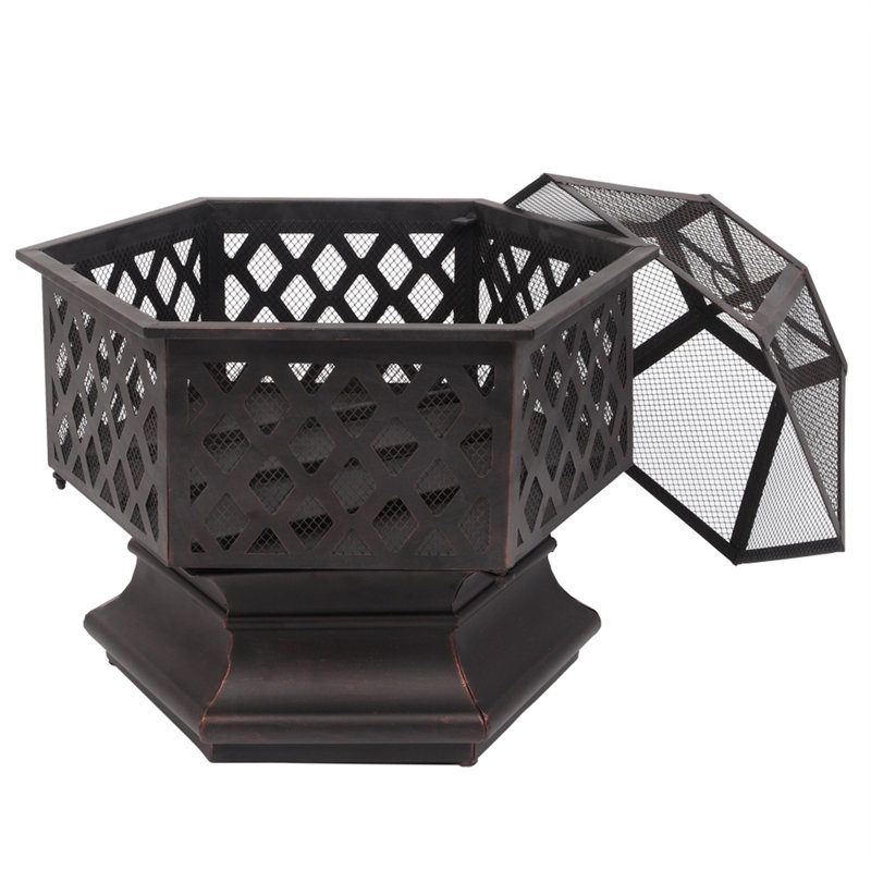 Horst 22.4'' H x 22'' W Iron Outdoor Fire Pit with Lid