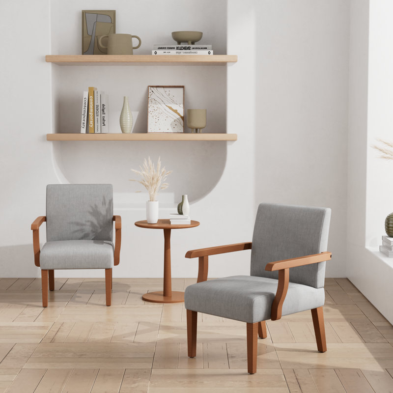 Fabric accent arm chair set of 2 with round wood table - elegant and comfortable addition to any room