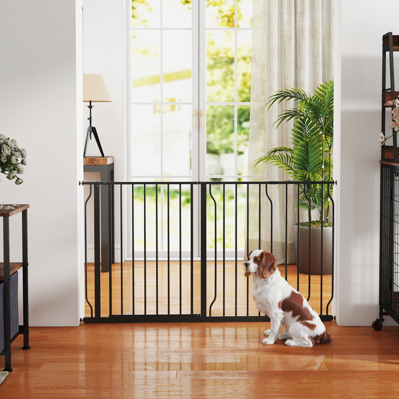 Dog Gate Wide Stair Gate with Door Pressure Fit 75-145W cm Black