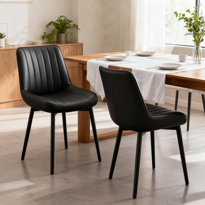 47.5cm H Upholstered Metal Upholstered Back Side Chair, Black Fabric, Metal
