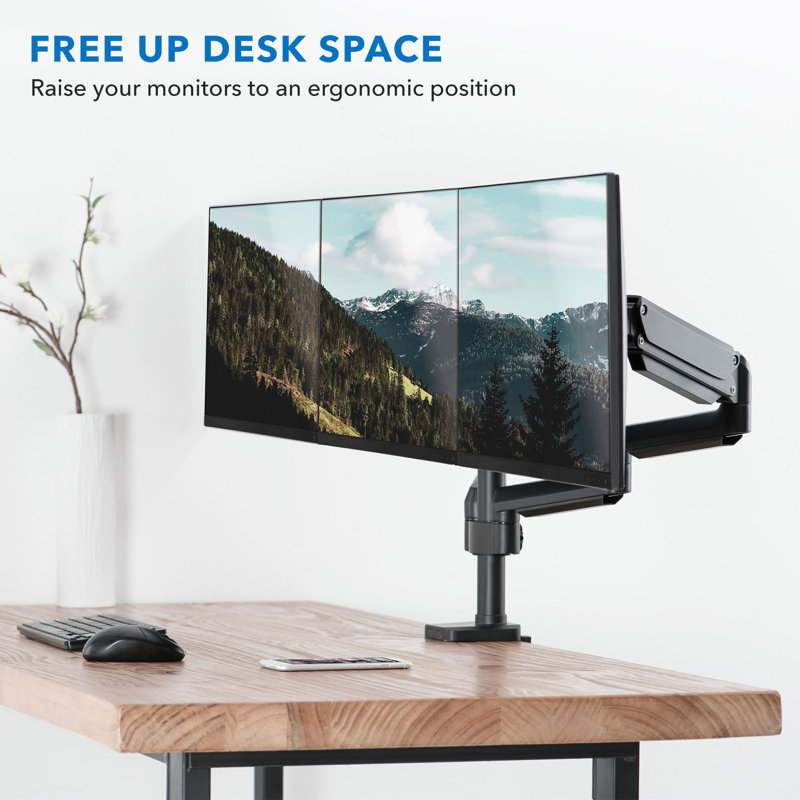 Black Triple Monitor Desk Mount with Gas Spring Arms