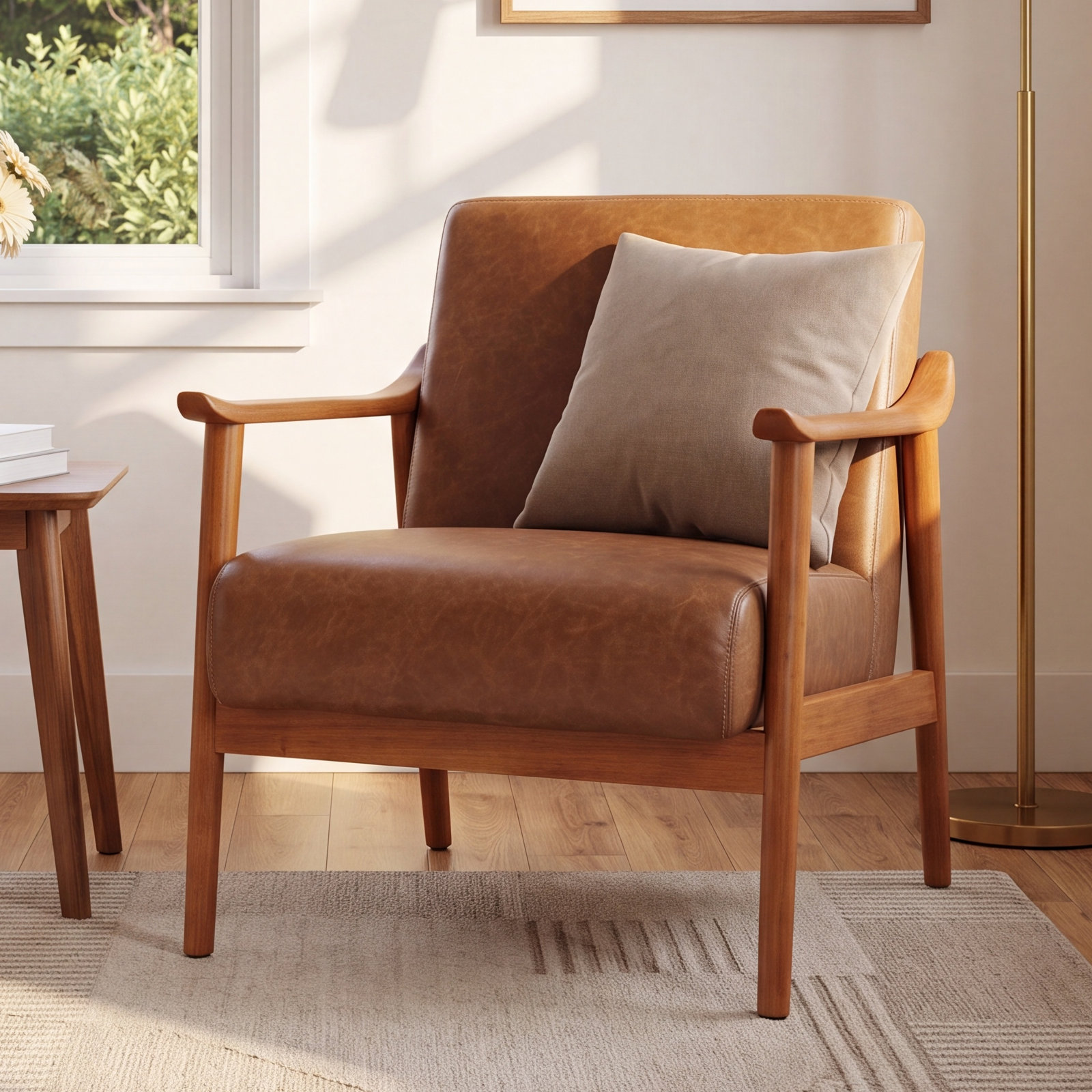 Wythe Genuine Leather Armchair, Brown