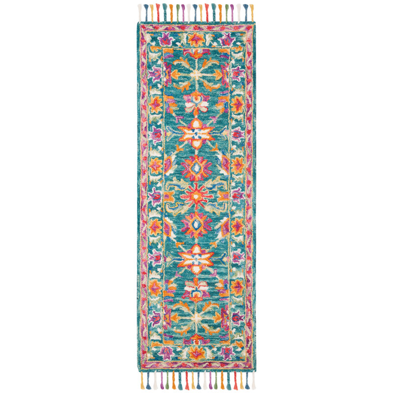 Tapis floral en laine touffeté à la main Vahakn, Tapis de couloir 2 pi 3 po x 7 pi