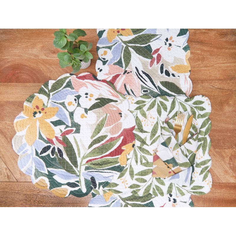 14" x 51" Joelle Cotton Table Runner Vibrant Floral & Palm Leaf