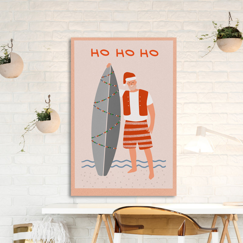 Surfing Santa - Wrapped Canvas Print, 101cm H x 66cm W x 3.81cm D