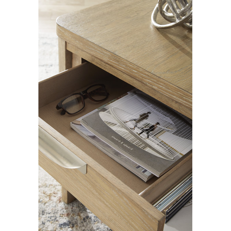 Light Brown Rectangular Wood End Table with Storage