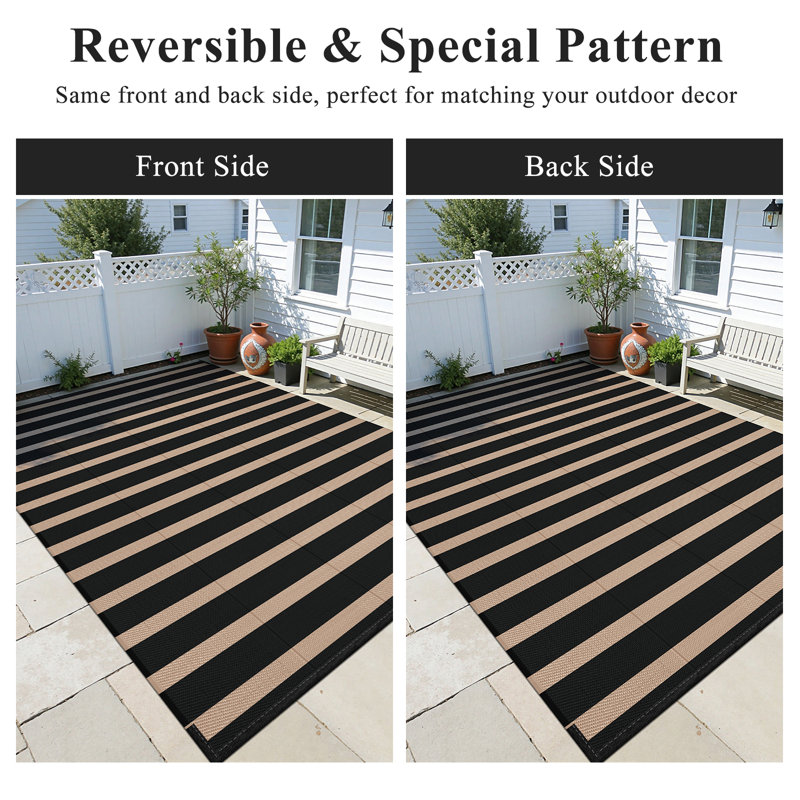Tapis d'extérieur imperméable et réversible 5 pi x 8 pi, Noir et beige, Rectangle 108 po x 144 po