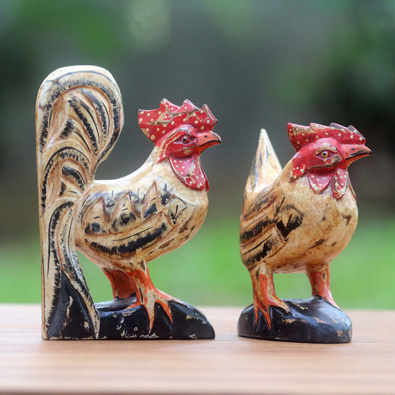 Ensemble de 2 figurines de poule Plemons, Beige