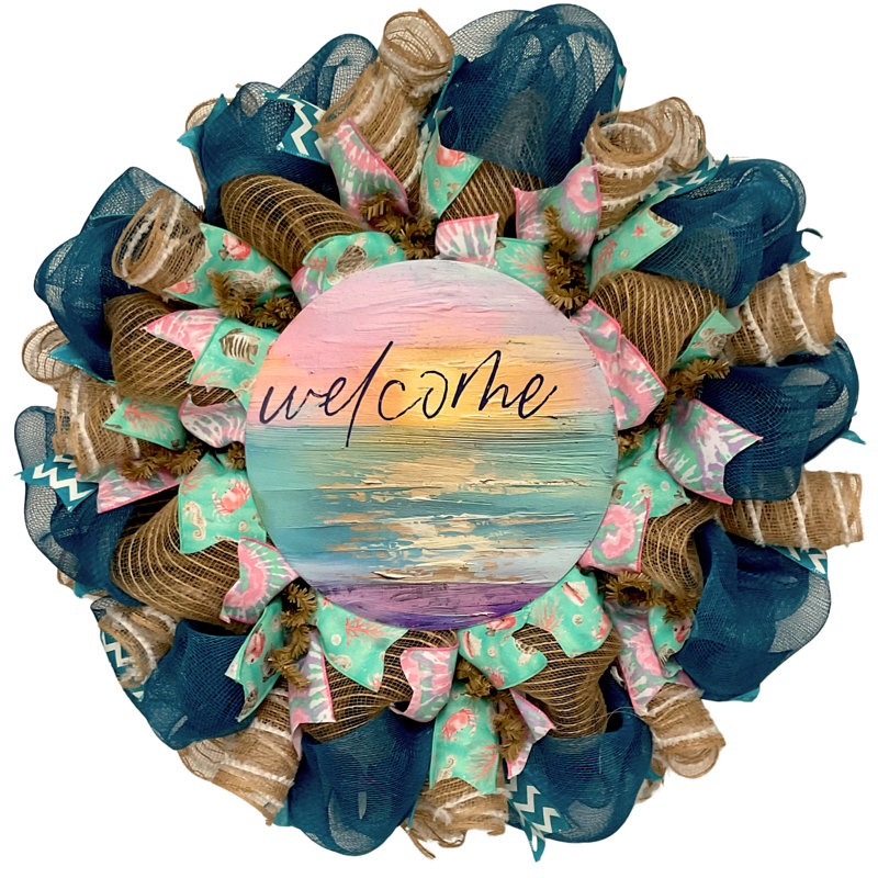 Pastel Ocean Waves Beach Wreath Handmade