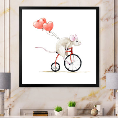 Mignonne petite souris chevauchant un motard - reproduction d'art sur toile