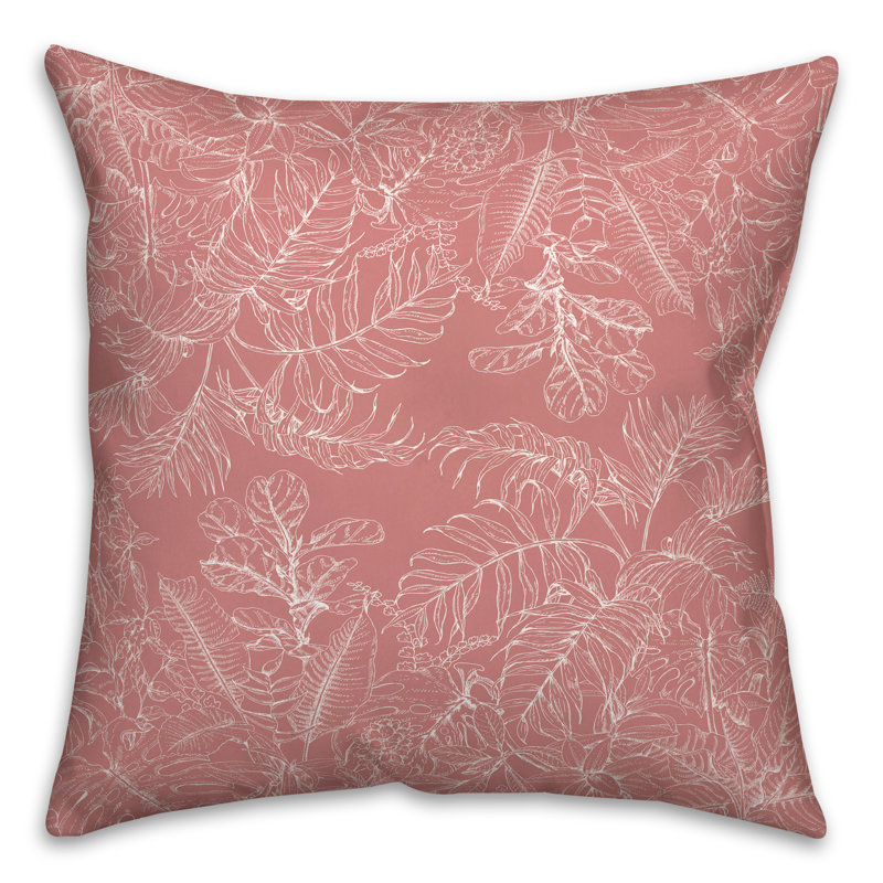 Housse et insert de coussin carré d'extérieur Botanical Sketch 4, Rose, 16 po x 16 po