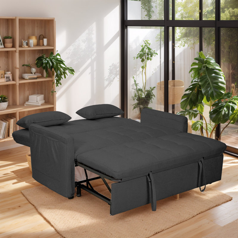 60-Inch Sofa Bed “3-In-1 Convertible Sofa Bed, Cushion Sofa, Pull-Out Bed, 2-Seater Sofa With Pockets, Adjustable Backrest and Pillow, Living Room Apartment (Button Tufting)