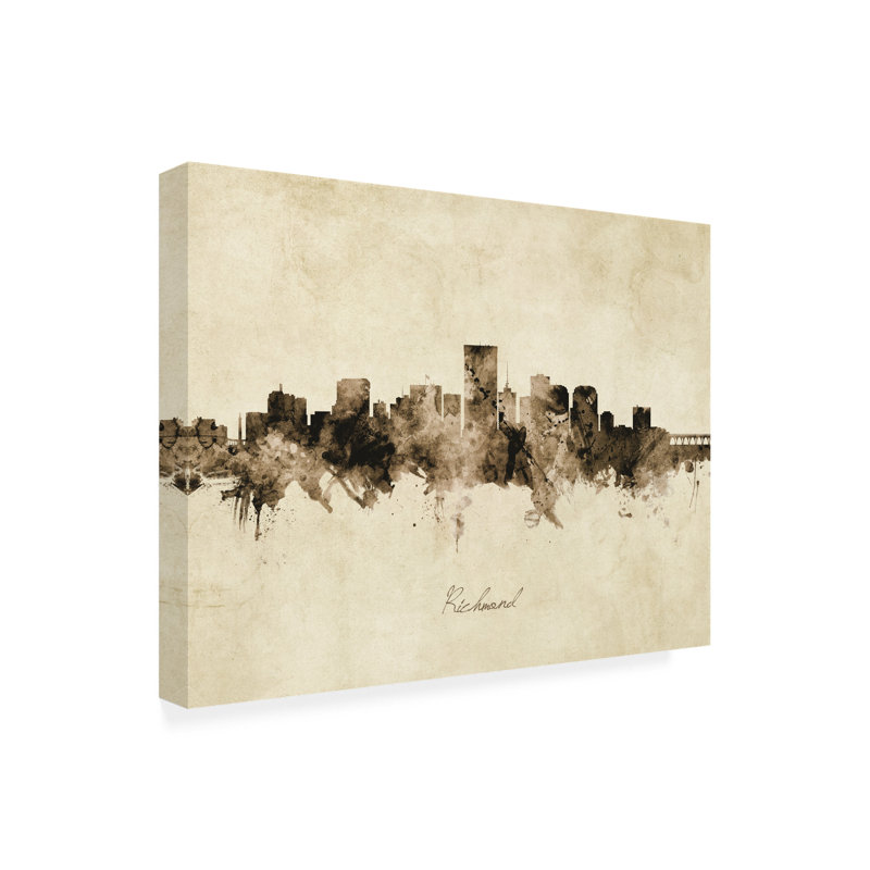 Art sur toile de Michael Tompsett «Richmond Virginia Skyline Vintage», H 35 po x l 47 po x P 2 po