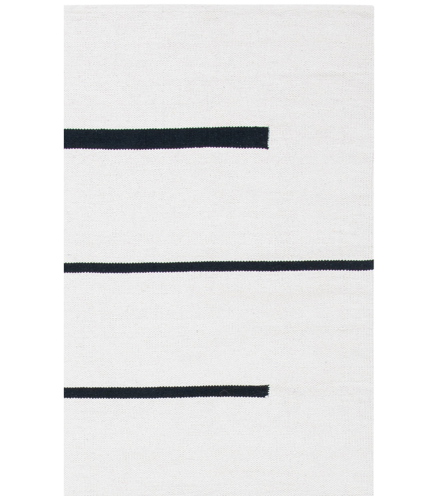 Mana Ivory Black Hand-Woven Striped Cotton Rug, Square 4'