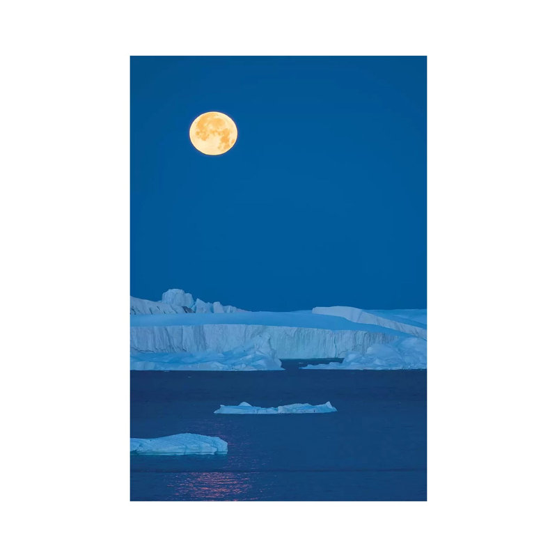 Full Moon. Ilulissat Icefjord Also Called Kangia Or Ilulissat Kangerlua At Disko Bay by Martin Zwick - Wrapped Canvas Print